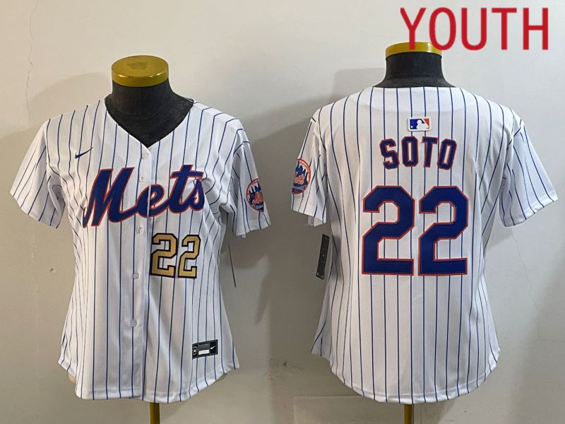 Youth New York Mets #22 Soto White Stripe Game 2024 Nike MLB Jersey style 3